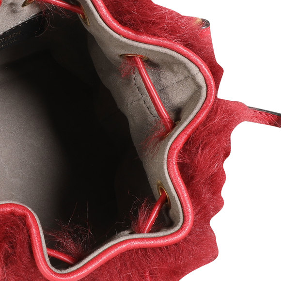 Fendi Red Lamb Fur & Calfskin Leather Mini Mon Trésor Bucket Bag - Picture 6 of 6